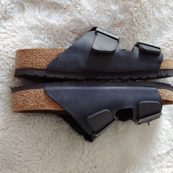 Birkenstock 2 strap black leather 38 approx 7-9 womens - Picture 9 of 12